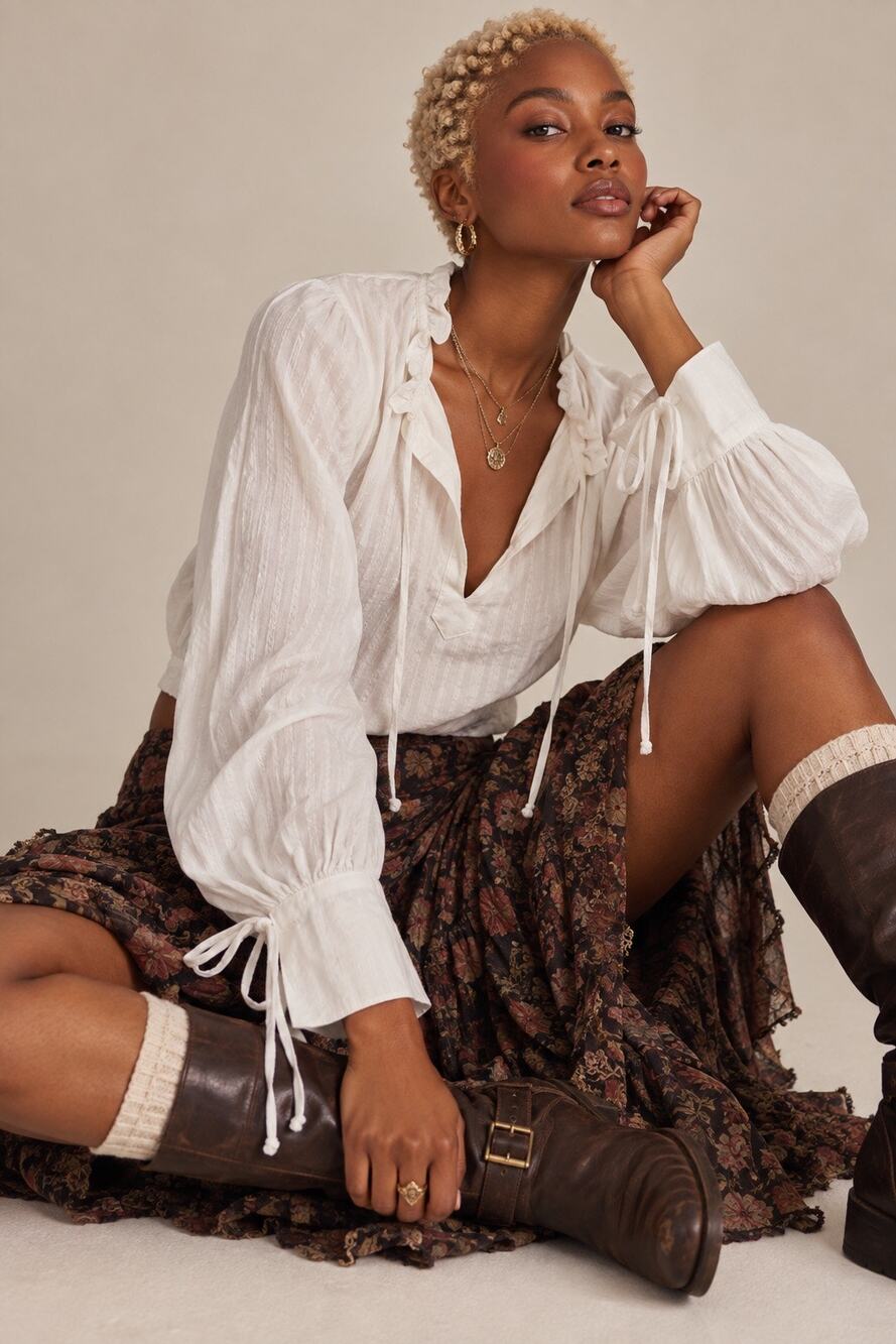 H&M Divided White Ruffle Peasant Blouse S Y2K Romantic RenFaire